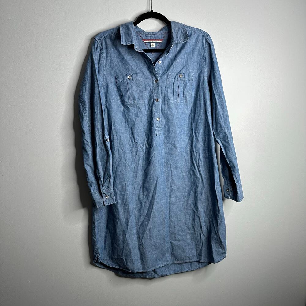 Tommy Hilfiger Women's Cotton Chambray Rolled Sleeve Denim Shirt‎ Dress Size L